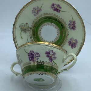 Vintage Austrian Hand-painted Cream Soup and Saucer